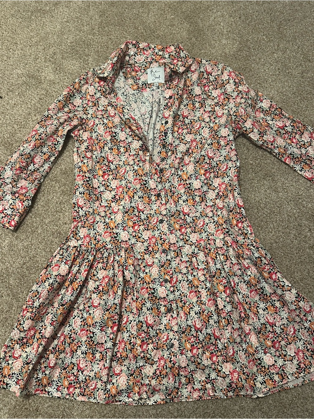 The Shirt by Rochelle Behrens Floral Button-Front Dress in Black, Pink & Orange